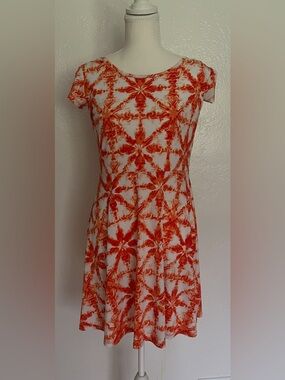 Michael Kors White and Orange Floral-Pattern Short Sleeve Mini Dress